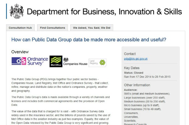 Screenshot of the Public Data Group consultation on Citizen Space.