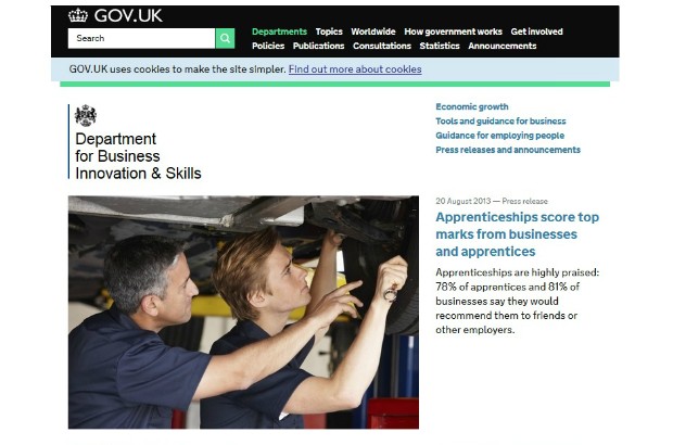 The BIS home page on GOV.UK.