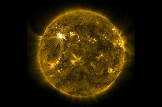 Image of the sun from space with a solar flare.